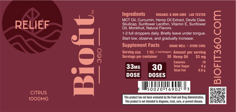 Relief Full Spectrum CBD Oil | 1000mg | Citrus - BioFit 360 CBD